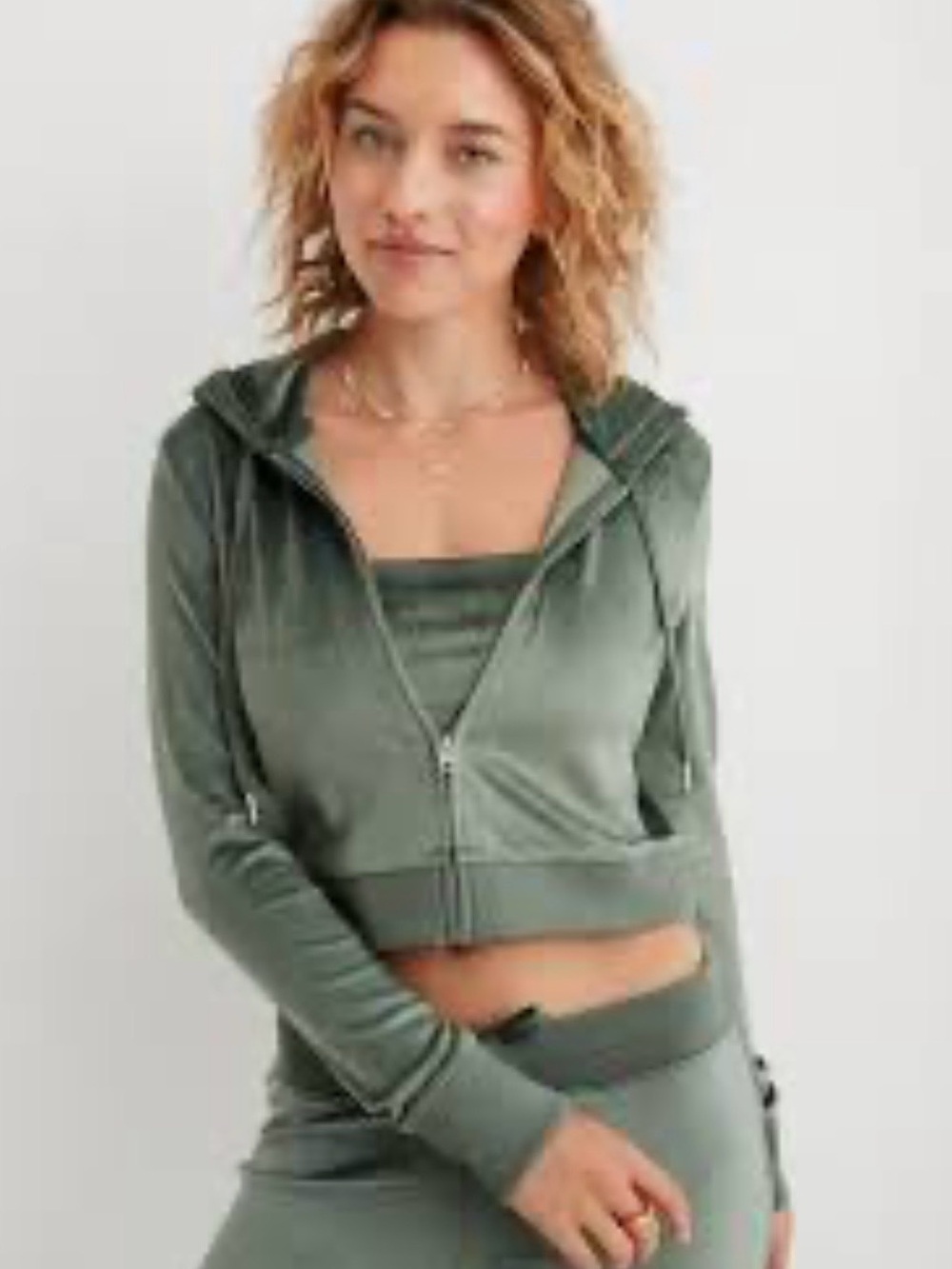 American Eagle Outfitters Olive Green Cropped Zip Hoodie & Tank